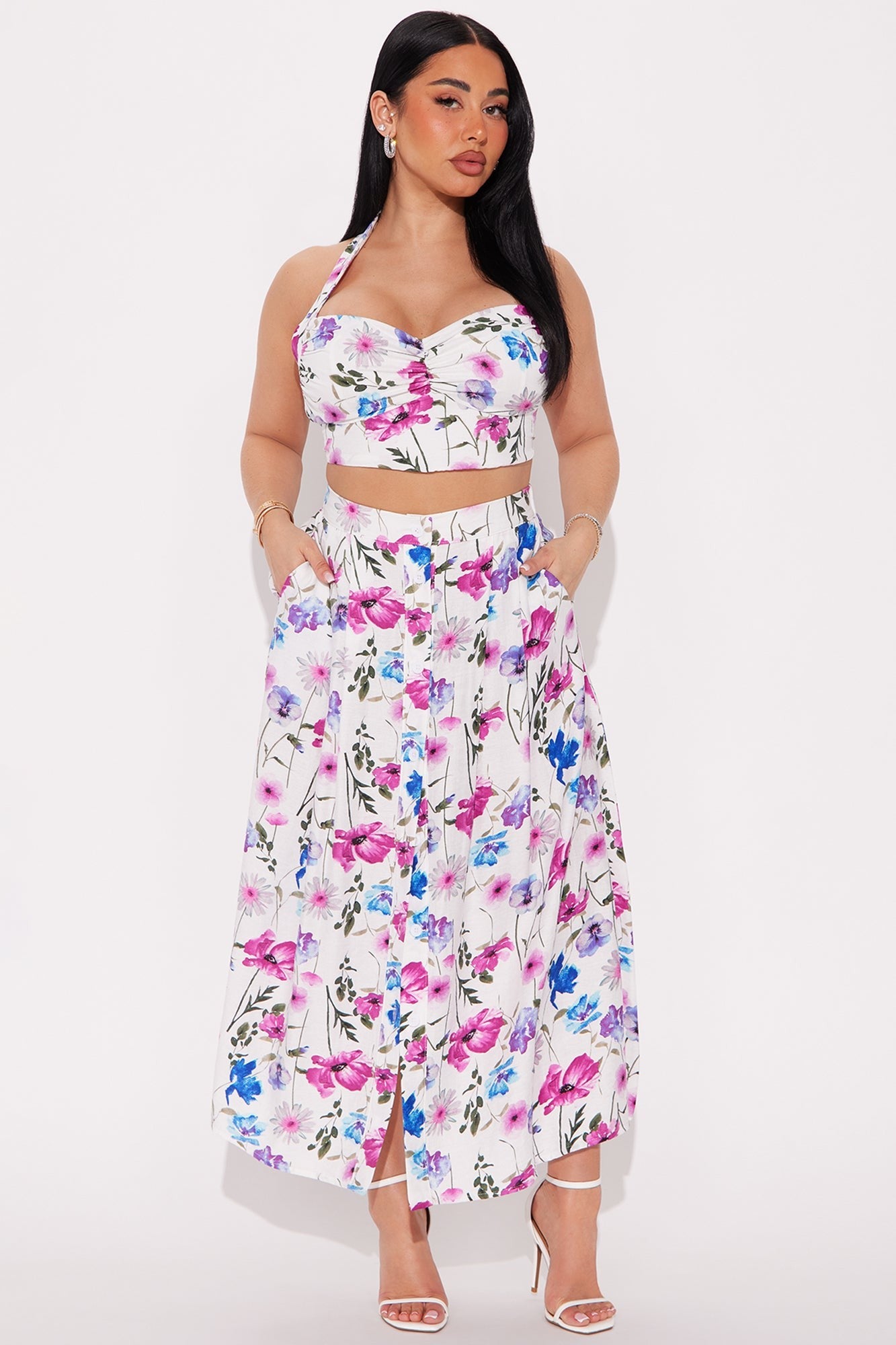 Sweetheart White Floral Dress 2pc set