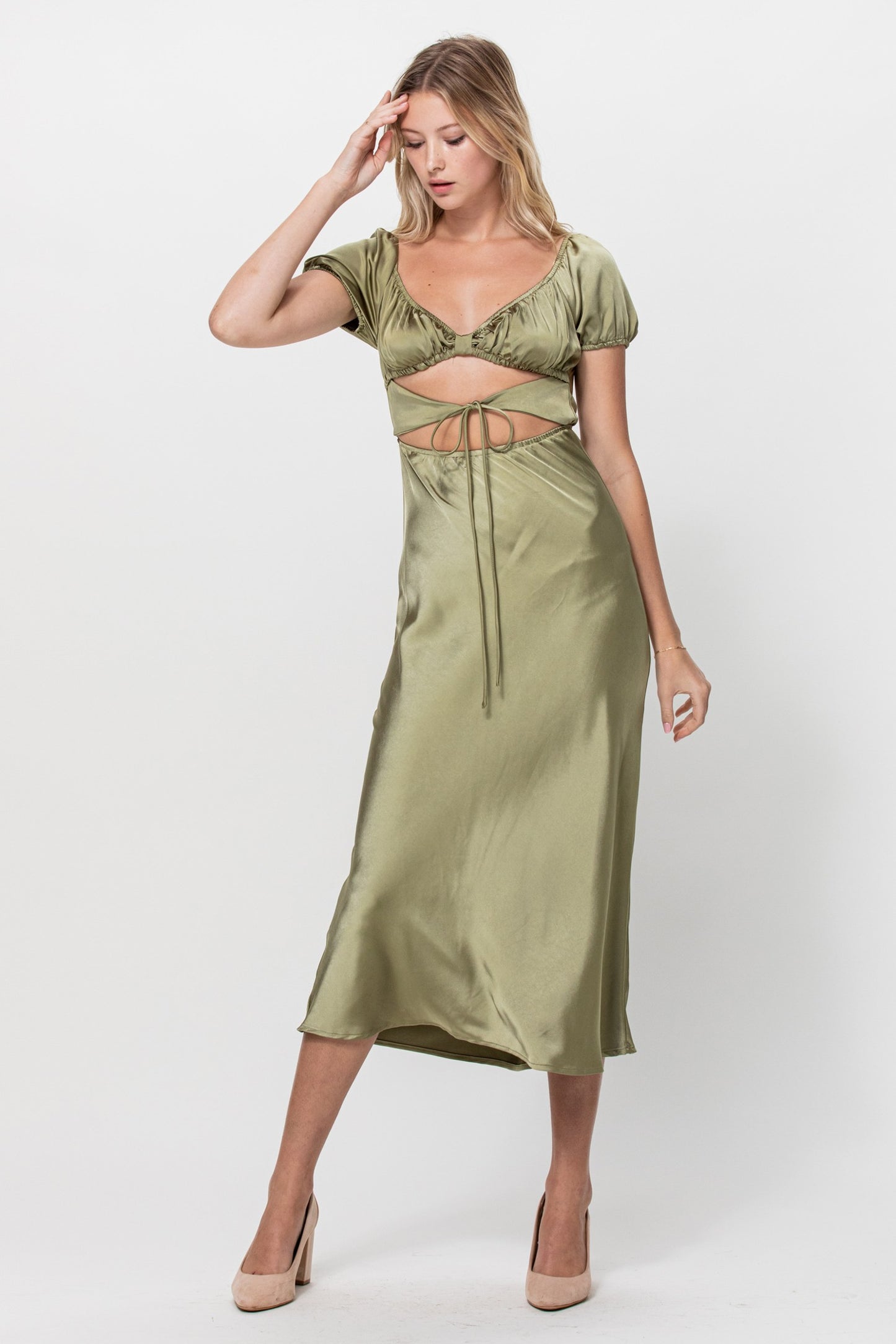 Cutout Satin Midi Dress