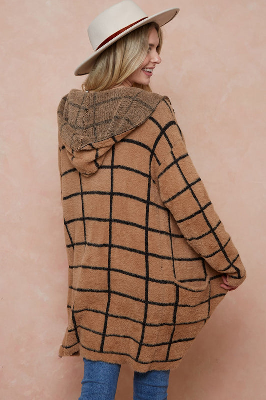 Sweater Hooded Open Front Long Sleeve Cardigan