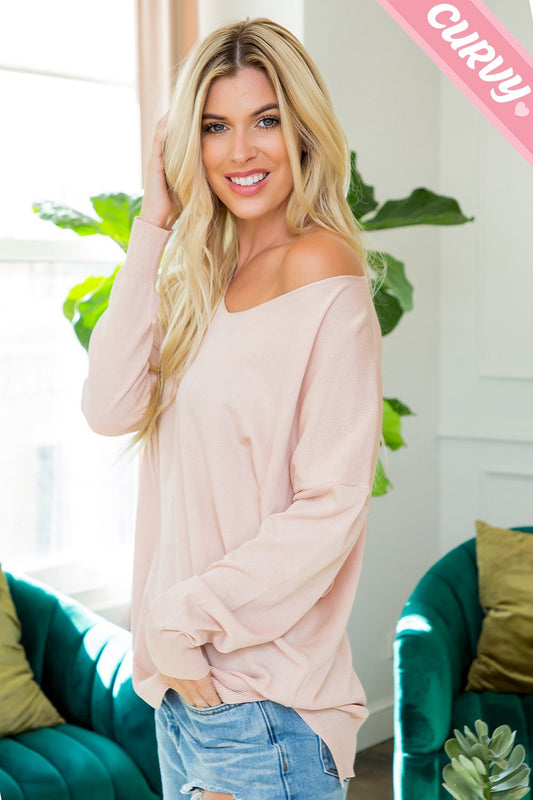 V Neck Cozy Knit Sweater Plus Size