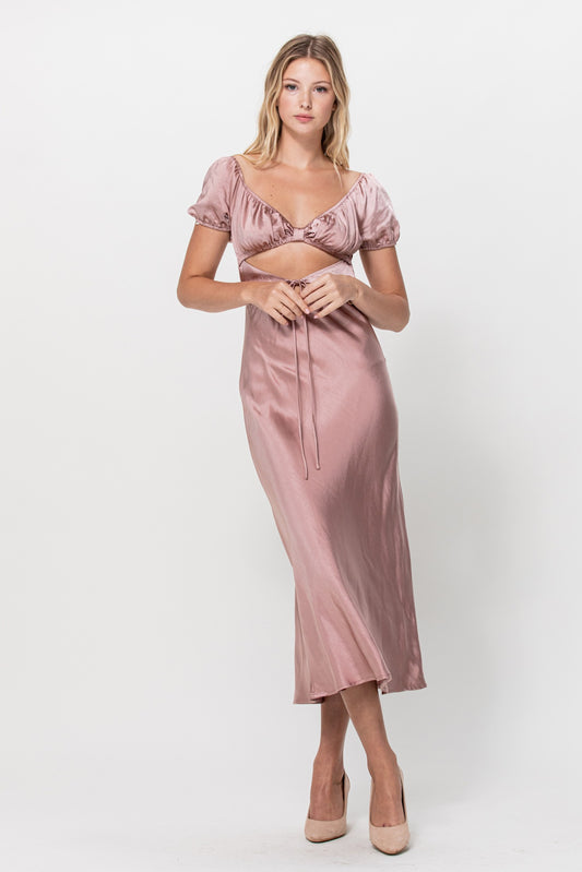 Cutout Satin Midi Dress