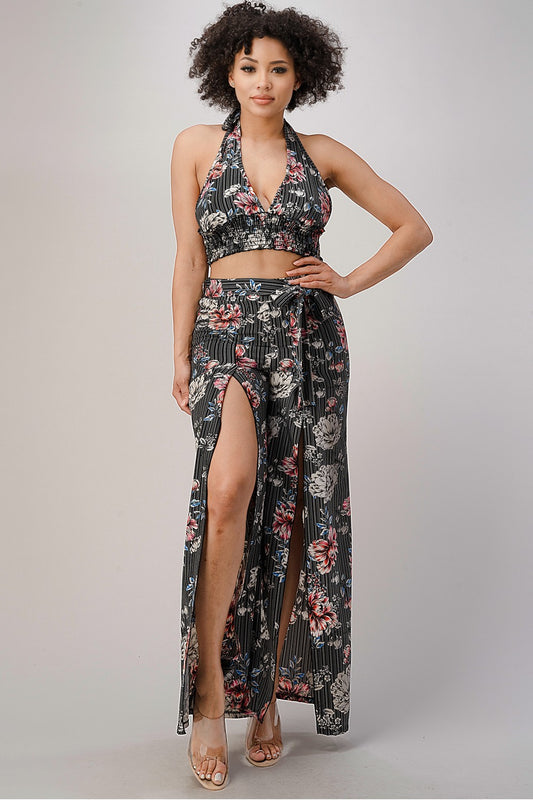Halter Crop top & slit dress pant
