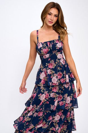 Blue & Dusty Pink Floral Dress
