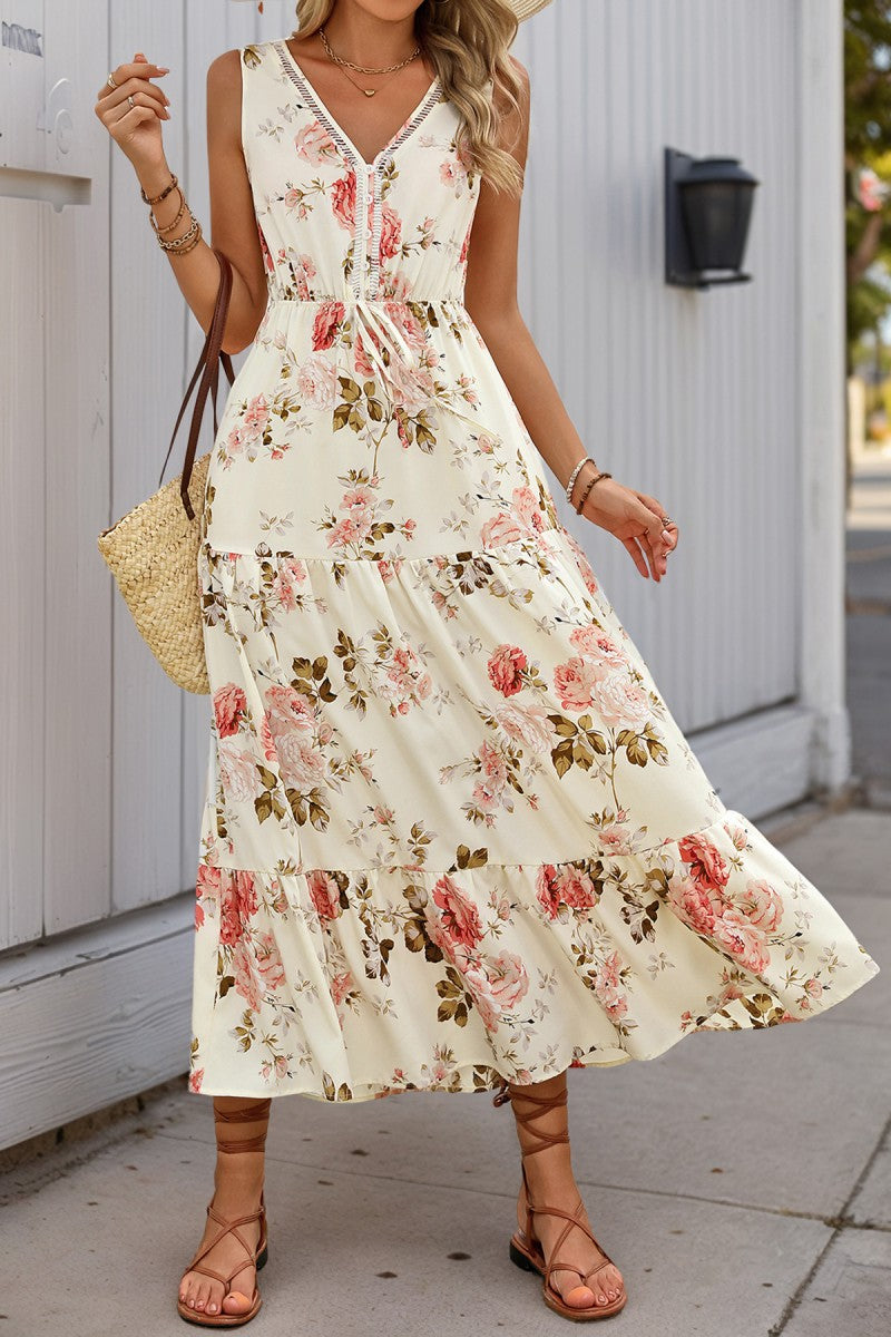 Sleeveless Floral Print Midi Dress