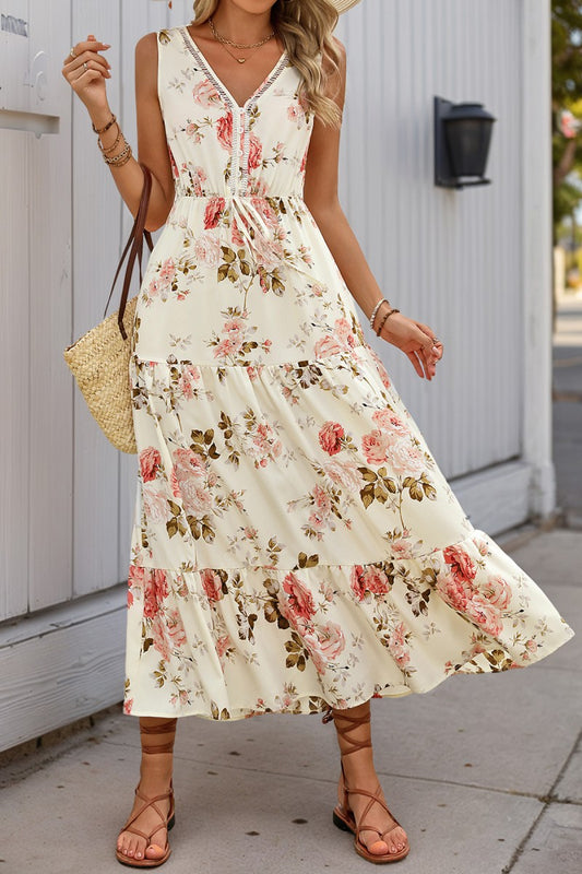Sleeveless Floral Print Midi Dress