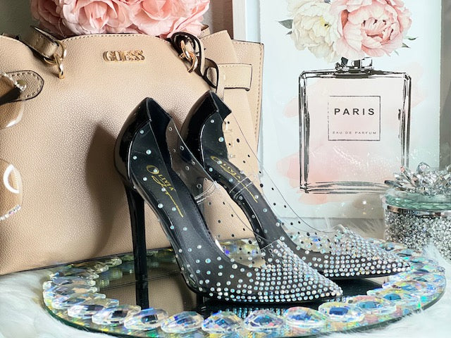 Black Rhinestone Pointy Heel